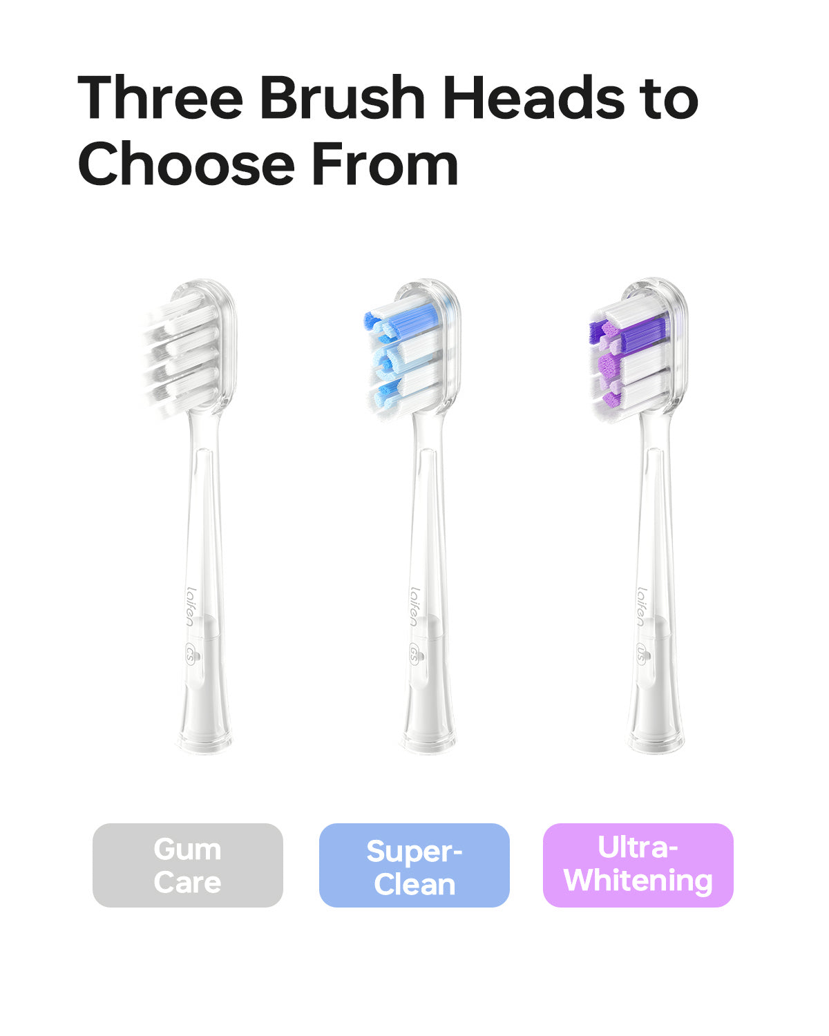 Laifen Wave Cushioned Replacement Brush Heads Super Clean 3 Pack (Clear)